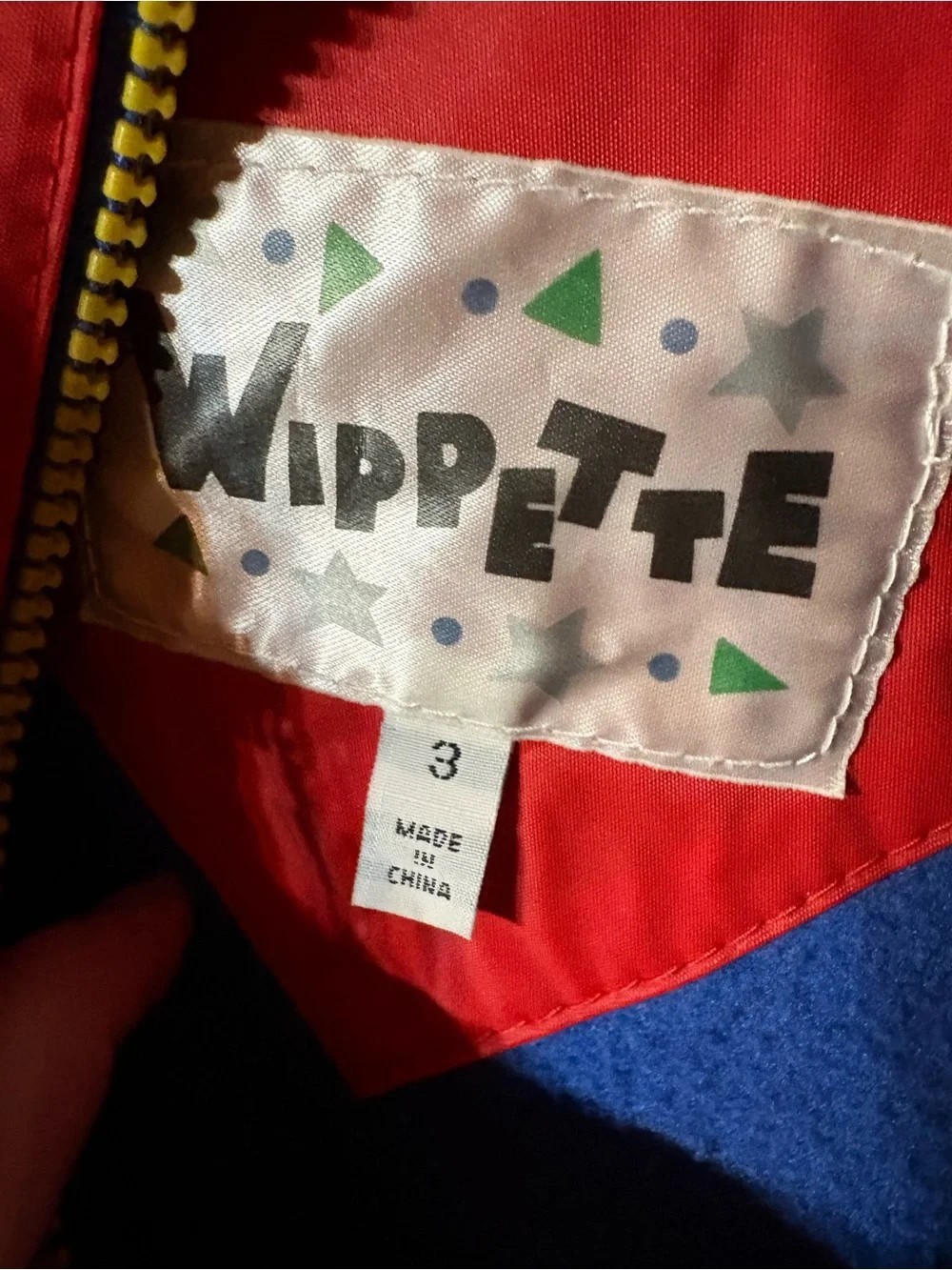 Wippette Red Kids Jacket with Blue Lining and Yellow Zippers